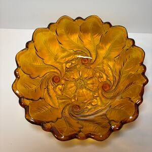 Vintage 1970s Indiana Glass Company Glass Bowl Wild Rose Marigold